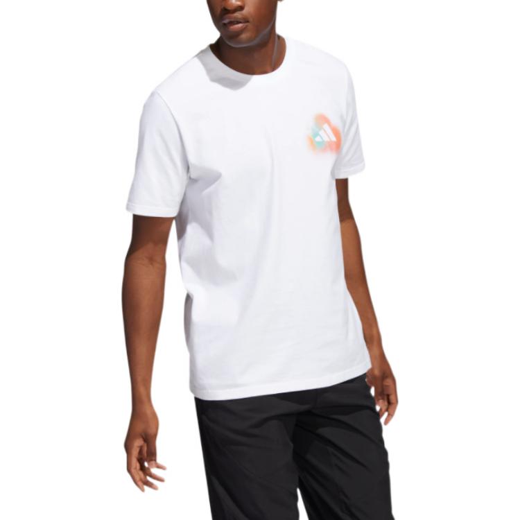 adidas Multi-Color Logo Printing Round Neck Short Sleeve White IC8107