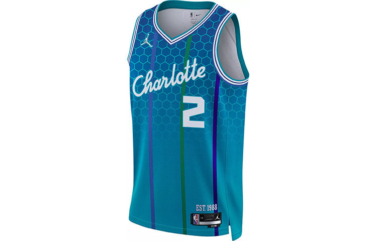 Men's Air Jordan Retro Basketball Jersey/Vest SW Fan Edition 21-22 Season Charlotte Hornets Lonzo Ball No. 2 Blue DB4020-481