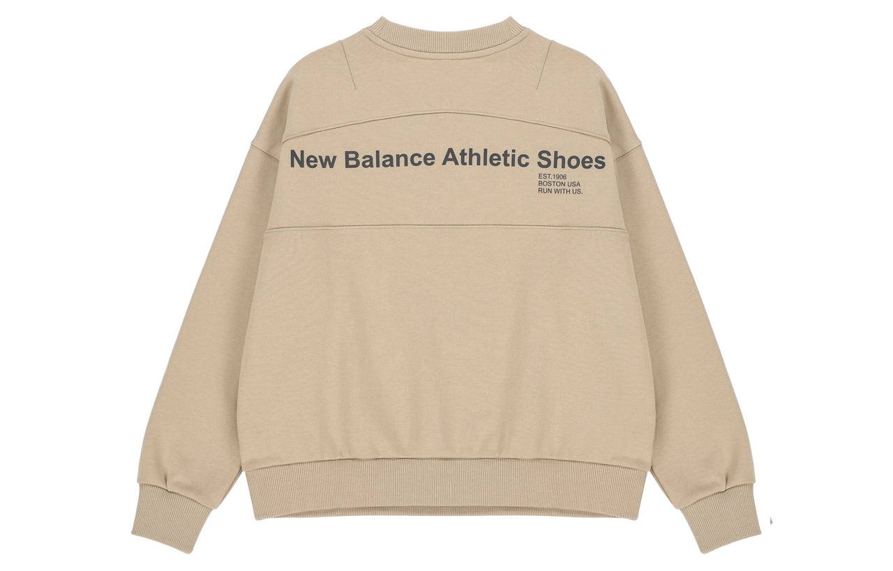 (WMNS) New Balance Alphabet Printing Sports Pullover Round Neck Khaki Hoodie AWT21305-MS