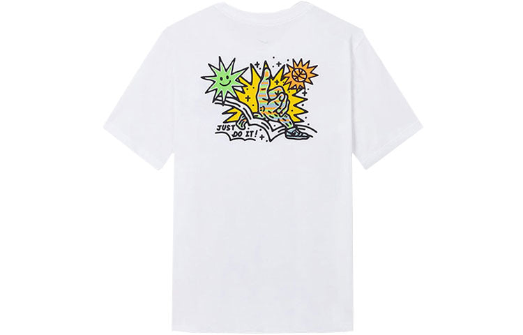 Men's Nike Cartoon Sun Hand Printing Pattern Alphabet Round Neck Short Sleeve White T-Shirt DV3189-100