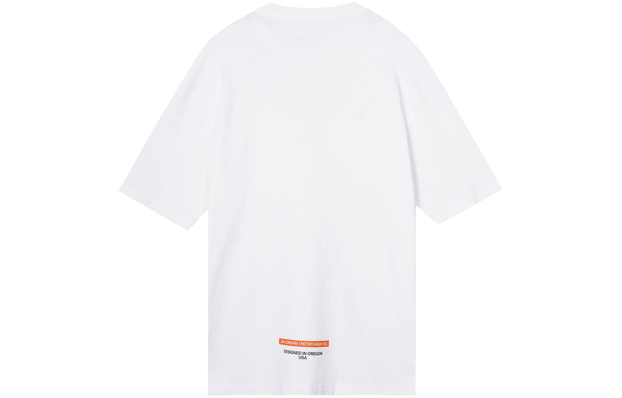 Men's Air Jordan Alphabet Pattern Round Neck Short Sleeve White T-Shirt DV9727-100