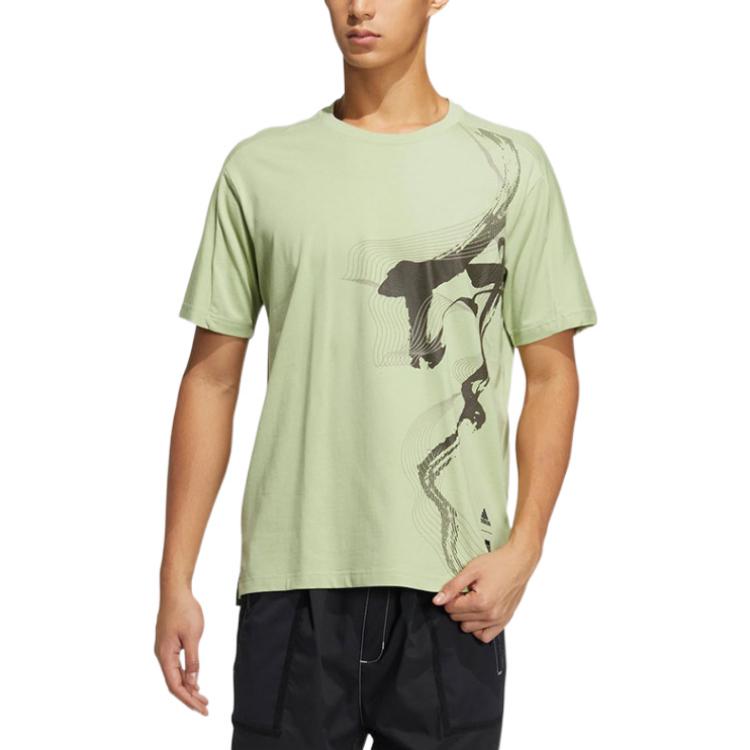 Men's adidas Wj Gfx Story Pattern Printing Round Neck Short Sleeve Green T-Shirt HE5174