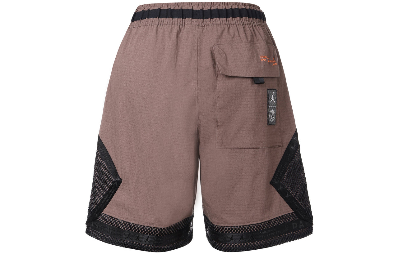 Men's Air Jordan x Paris Saint-Germain Series Splicing Mesh Drawstring Sports Shorts Brown DN6149-291