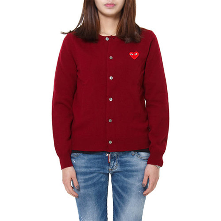 (WMNS) COMME des GARCONS PLAY Knit Cardigan Red Emblem 'Burgundy' AZ-N007-051-4