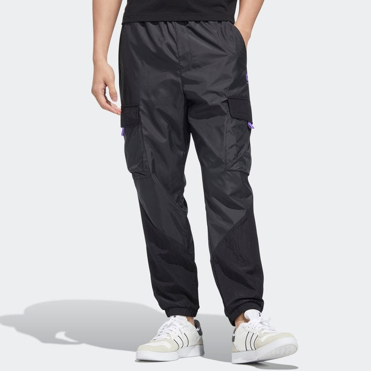 Men's adidas neo Solid Color Multiple Pockets Woven Bundle Feet Sports Pants/Trousers/Joggers Black HM7428
