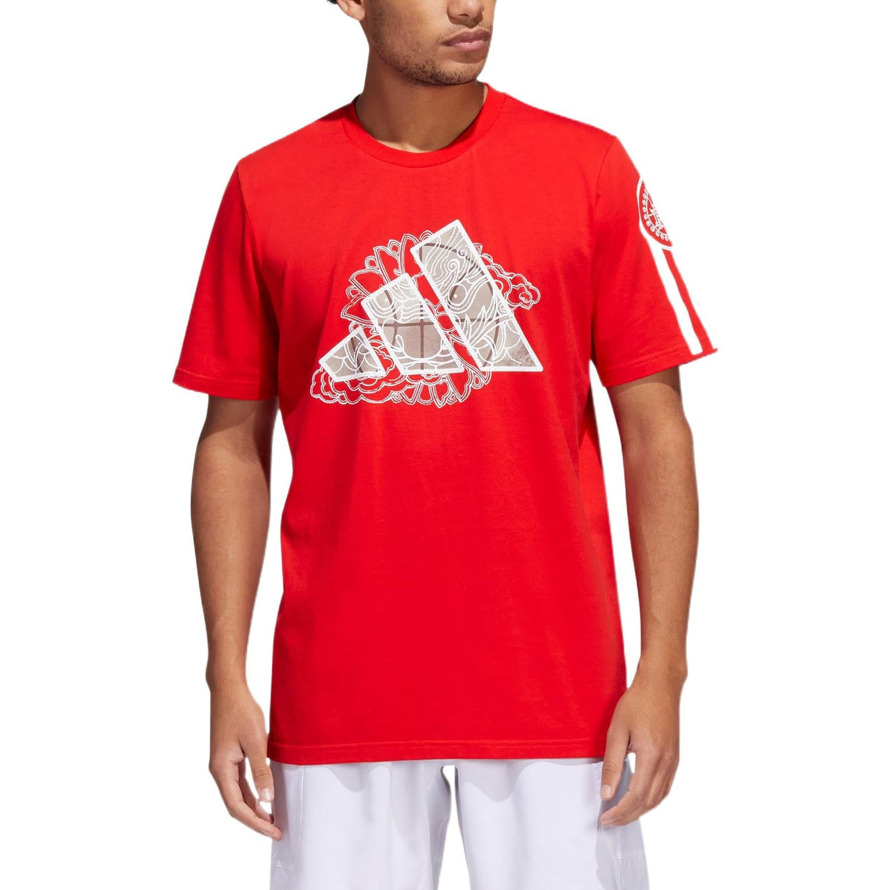 Men's adidas Rose Dynasty Large Logo Printing Round Neck Short Sleeve Red T-Shirt IC8106