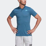 Men's adidas Gameset Logo Printing Solid Color Tennis Sports Short Sleeve Blue Polo Shirt HB9137