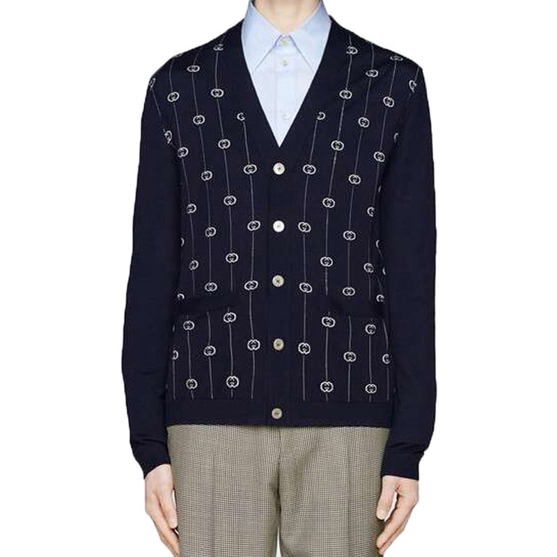 (WMNS) Gucci Wool Interlocking G Stripe Cardigan 'Dark Blue' 576901-XKAUM-4650