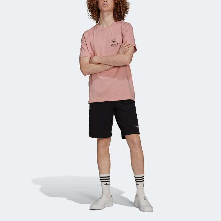 Men's adidas originals Solid Color Alphabet Logo Round Neck Pullover Sports Short Sleeve Pink T-Shirt HF4910