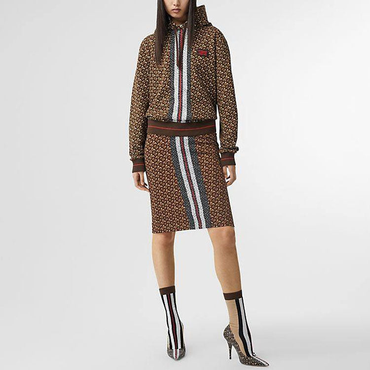 (WMNS) Burberry Logo Stripes Prints Cotton Hoodie Brown 80184581