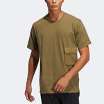 Men's adidas Th Hvcot Tee Solid Color Pocket Sports Short Sleeve Dark Olive Green T-Shirt HE9947