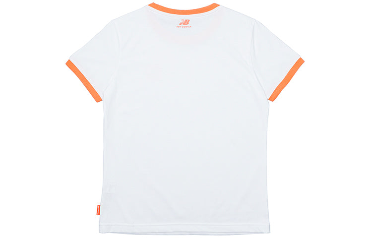 (WMNS) New Balance Logo Sports Round Neck Short Sleeve Version White NEA2E012-WT