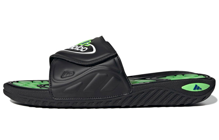 adidas Reptossage Slides Cozy Wear-Resistant Flat Heel Sports Slippers Unisex Black Green GX3375