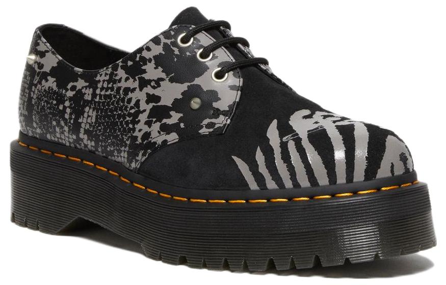 Dr. Martens 1461 Animal Clash Leather & Suede Platform Shoes 'Black Grey' 27695001