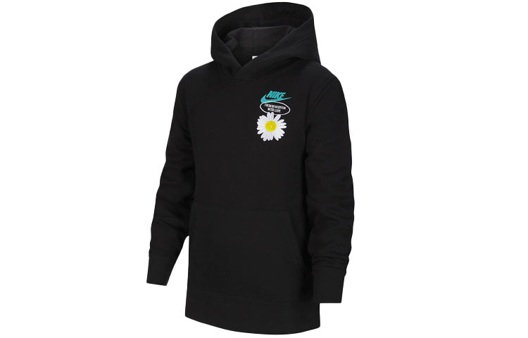 (GS) Nike Solid Color Hooded Flowers Logo Casual Boy Girls Black DM8092-010