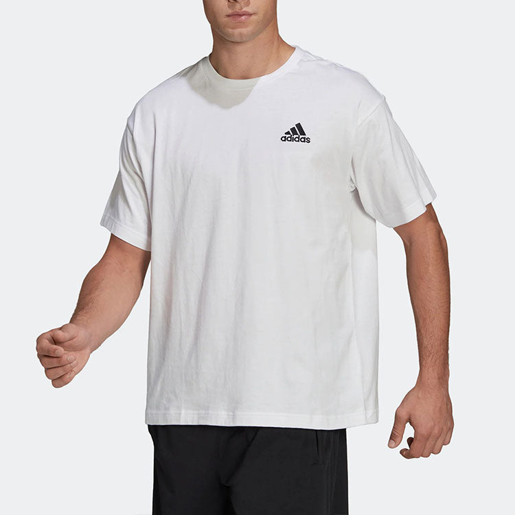 adidas Logo Solid Color Round Neck Loose Short Sleeve Couple Style White HE4388