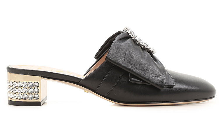 (WMNS) Gucci Crystal Buckle Low Heels Breathable Heighten Fashion High Heels Shoes Black 481163-BK000-1000