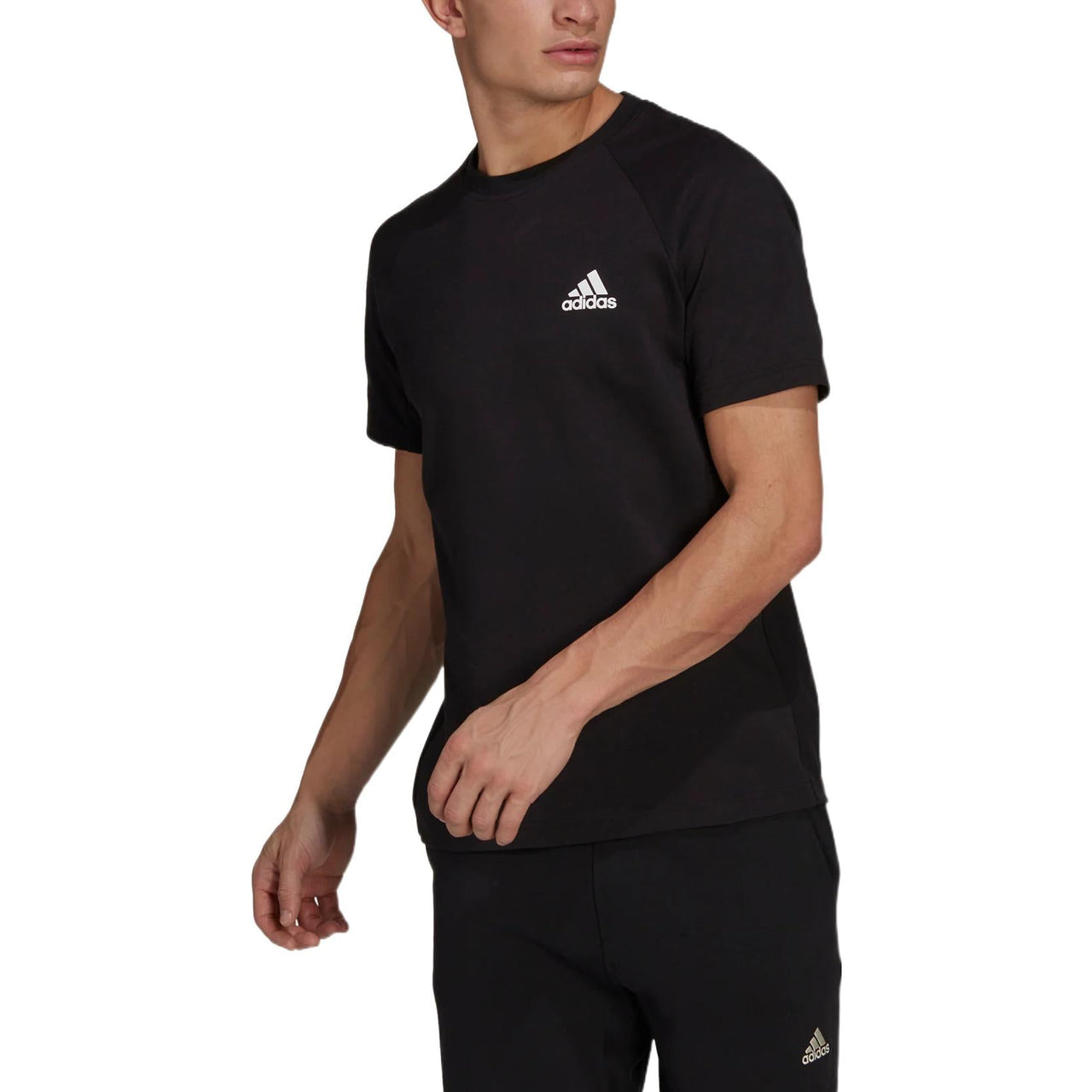 adidas Solid Color Logo Micro Mark Casual Sports Short Sleeve Black HE2238