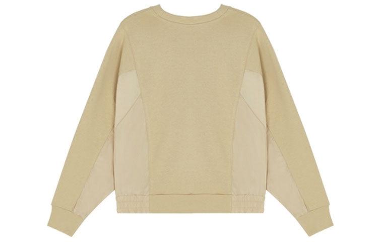 (WMNS) New Balance Logo Printing Splicing Sports Round Neck Pullover Khaki Hoodie AWT13337-BEI