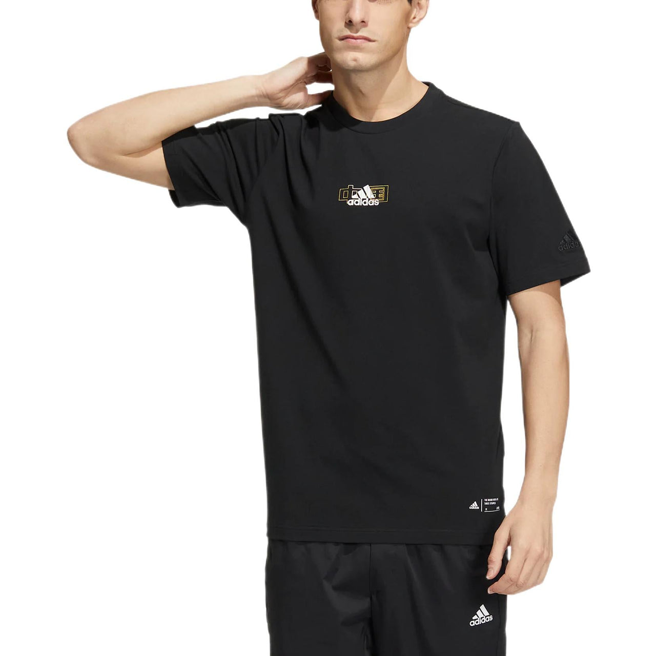 adidas Solid Color Logo Breathable Round Neck Short Sleeve Black HS4387