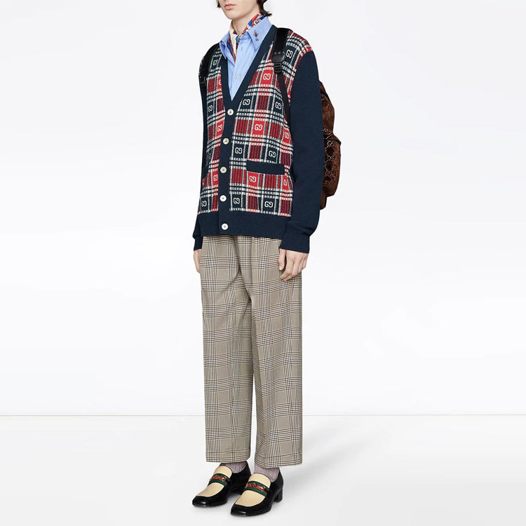 Gucci GG Checked Jacquard Cashmere Sweater For Men Navy 577232-XKAUZ-4548