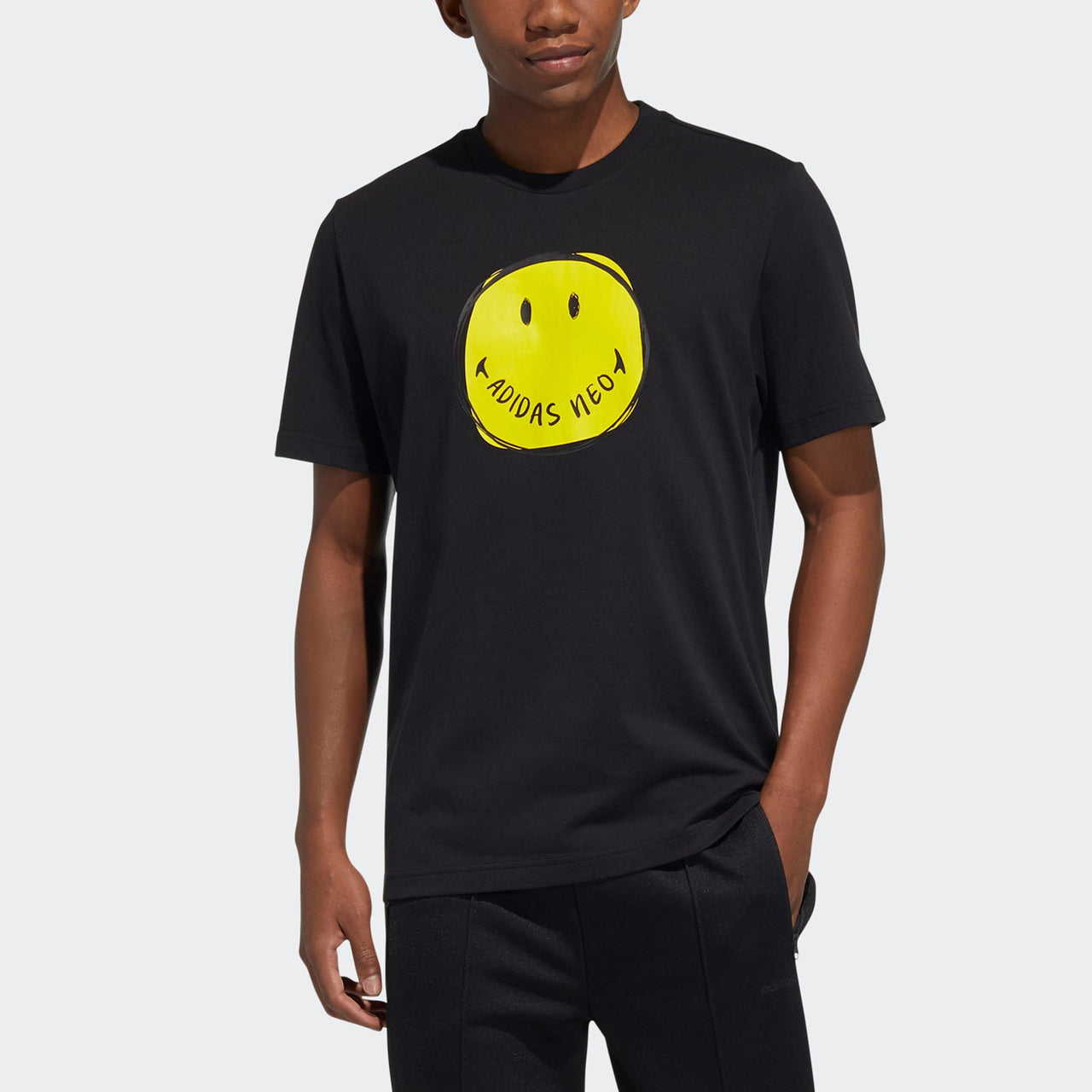 adidas neo M Smly Tee 1 Smiling Face Printing Sports Round Neck Short Sleeve Black H62013