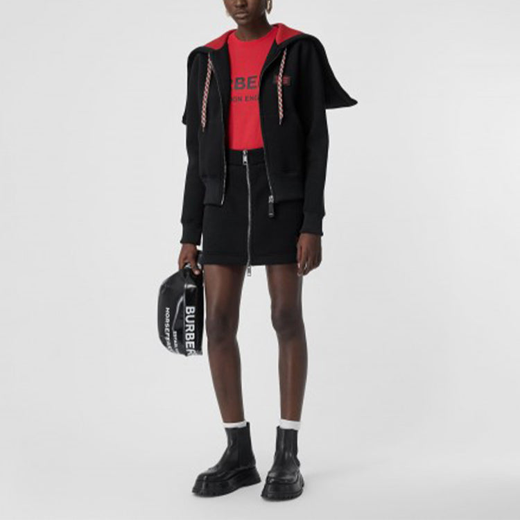 (WMNS) Burberry Minimalistic Logo Casual hooded Zipper Hoodie Black 80189191