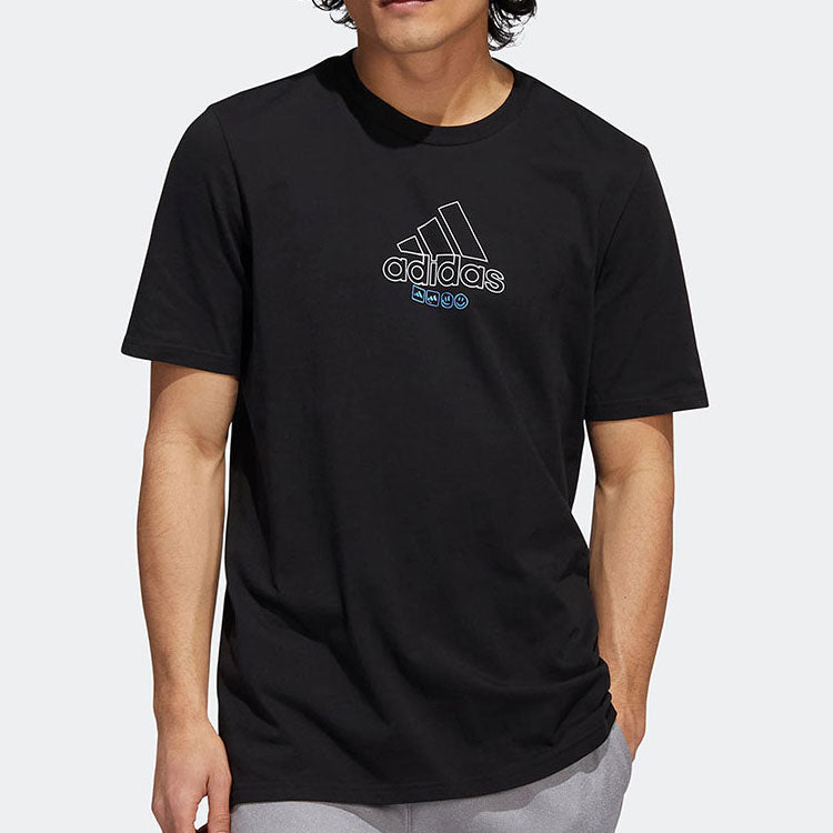 Men's adidas Alphabet Logo Printing Casual Sports Short Sleeve Black T-Shirt IB9424