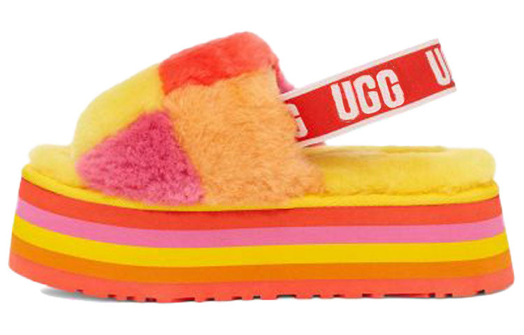 (WMNS) UGG Disco Checker Slide Thick Sole Sandals Yellow 1113490-PRYW