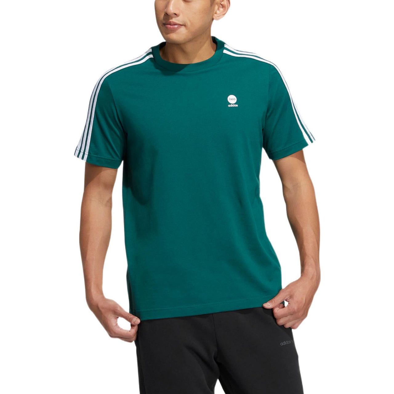 Men's adidas neo Stripe Micro Mark Home Casual Short Sleeve Green T-Shirt HT7350