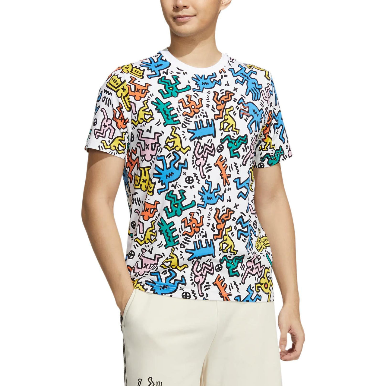 adidas x Keith Haring Crossover Cartoon Full Print Round Neck Sports Short Sleeve Unisex White HD7254