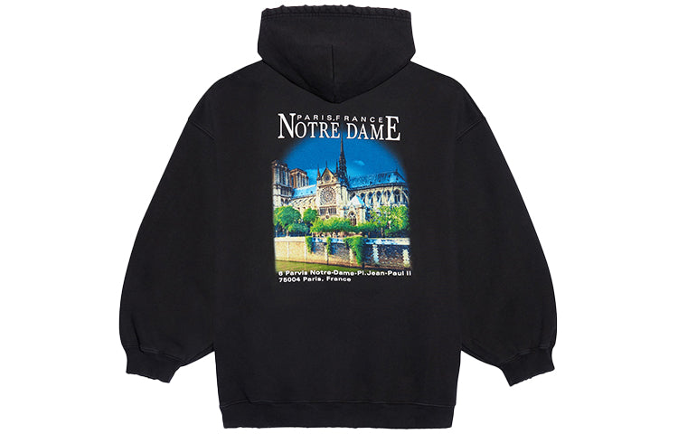 (WMNS) Balenciaga Classic Printing Loose Hoodie Black 641529TJVH91000