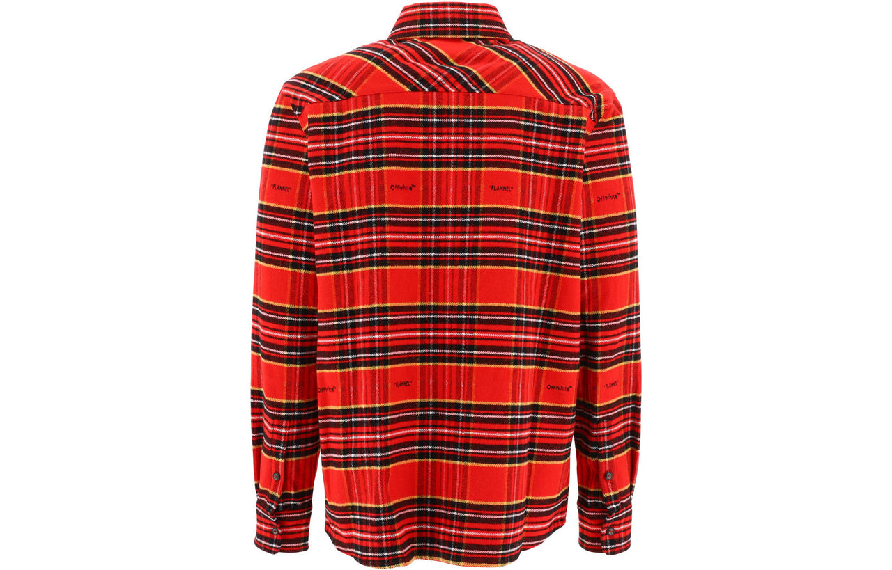 Off-White FW22 Stripe Lapel Long Sleeves Red Shirt OMGA227F22FAB0012510