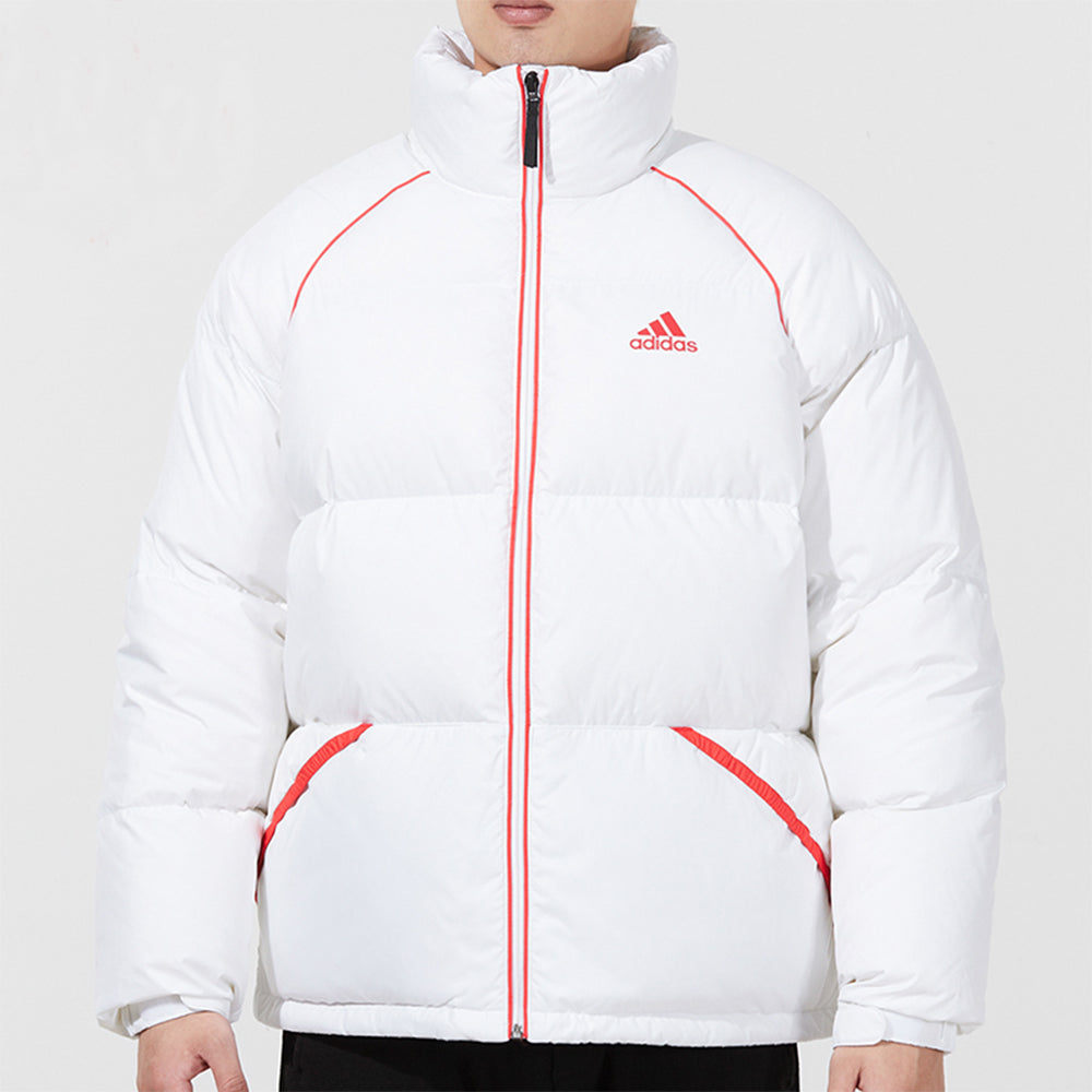adidas Contrasting Colors Stripe Stand Collar Down Jacket White H20751
