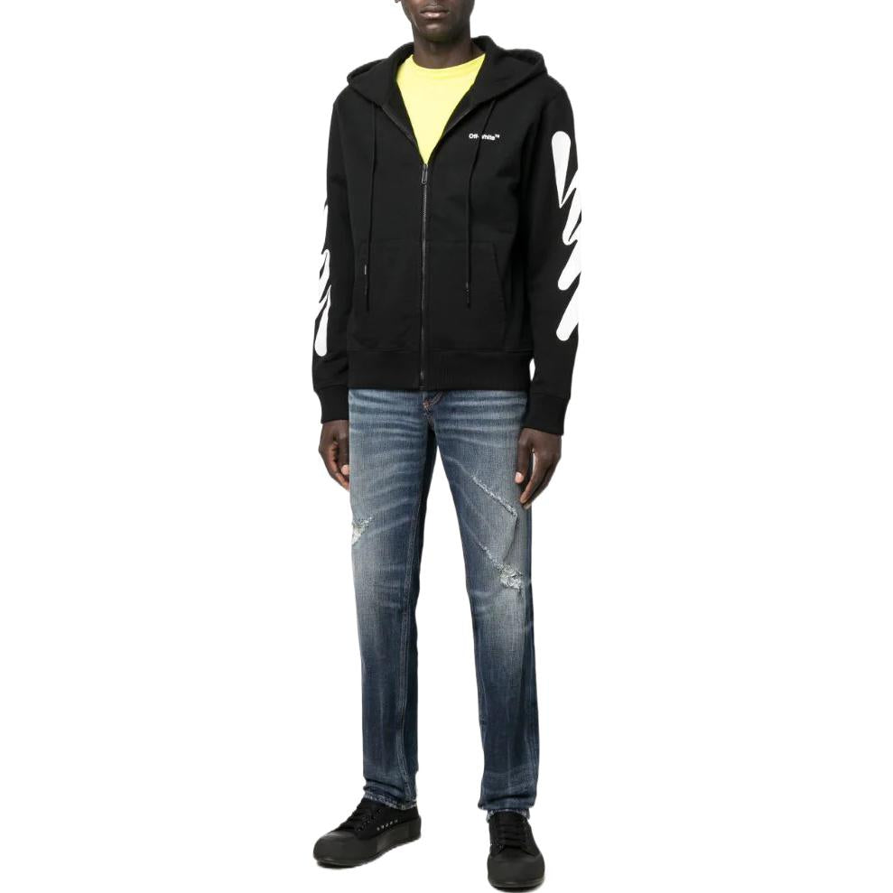 Men's Off-White SS22 Diagonal Stripes Printing Zipper Jacket Version Black OMBE013S22FLE00410011001