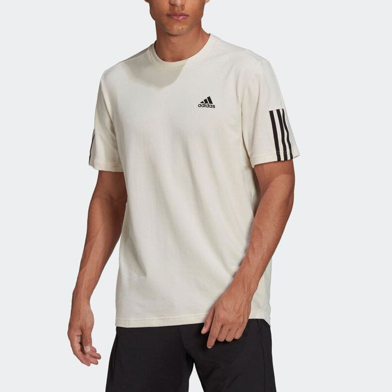 adidas Logo Printing Solid Color Stripe Casual Short Sleeve White HD4324