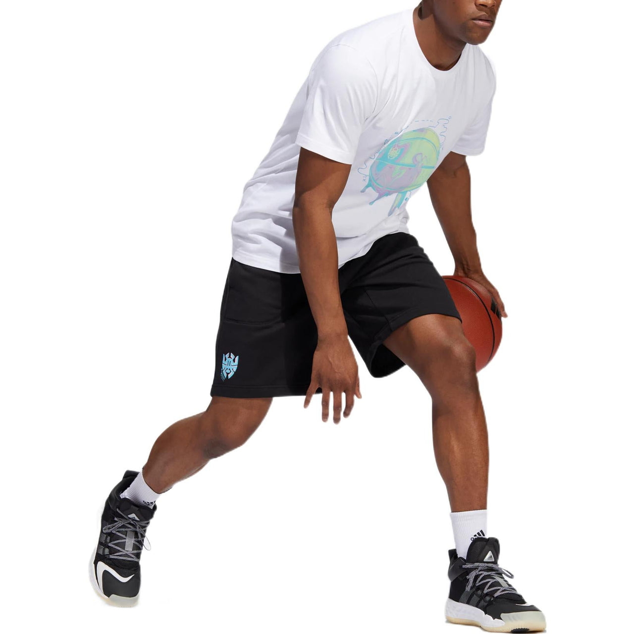 Men's adidas Don Dream Short Solid Color Logo Printing Drawstring Lacing Straight Shorts Black HG4420