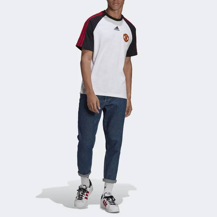 adidas Manchester United Soccer/Football Mufc Tg Tee Casual Sports Round Neck Colorblock Short Sleeve White H64070