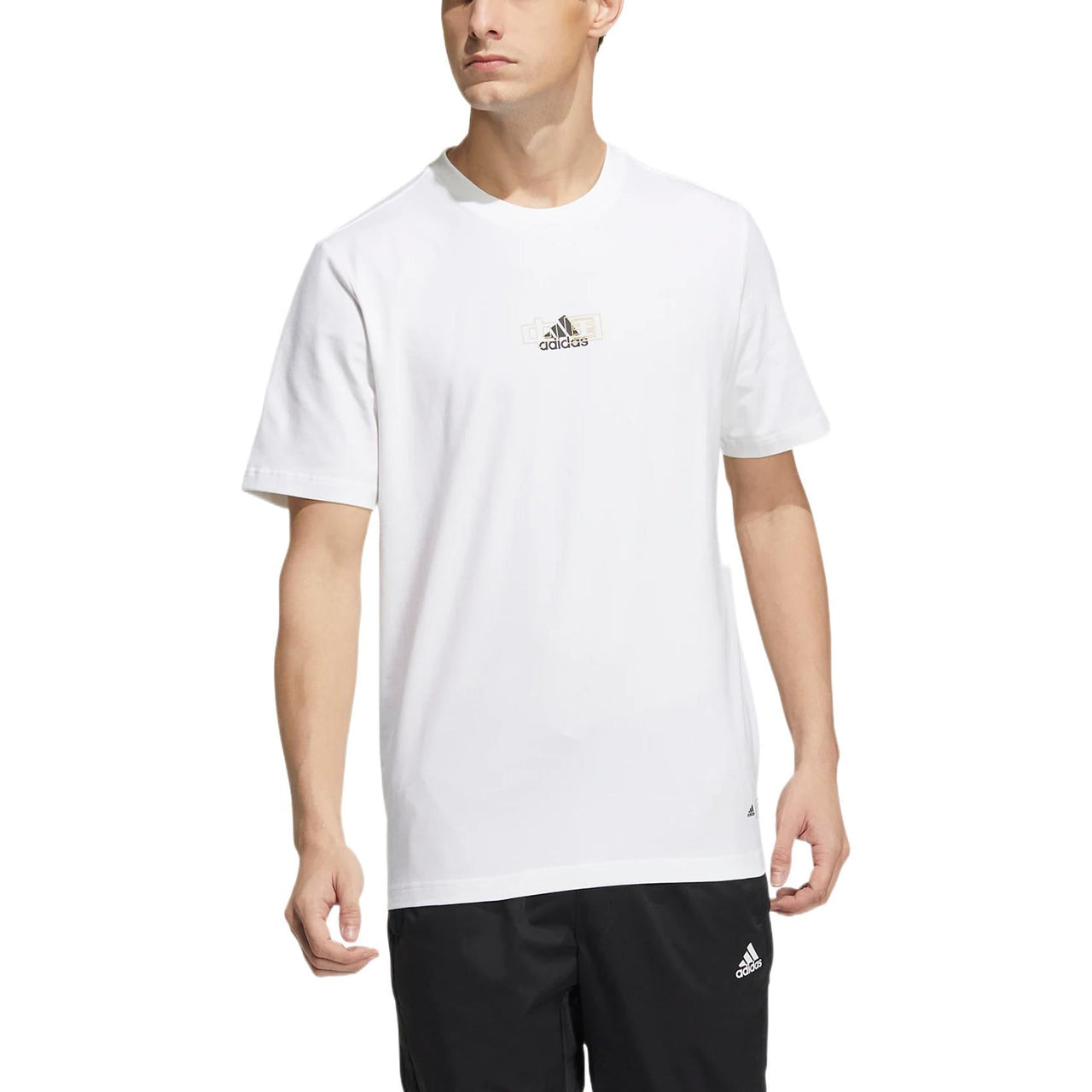 adidas Solid Color Logo Breathable Round Neck Short Sleeve White HS4385