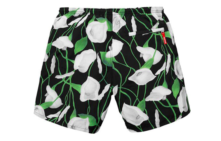 Supreme SS18 Nylon Water Short Flowers Casual Shorts Unisex Black SUP-SS18-10432
