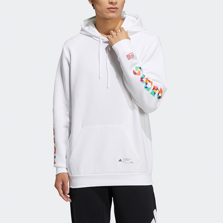 Men's adidas Casual Logo Printing Hooded Long Sleeves White HG4875