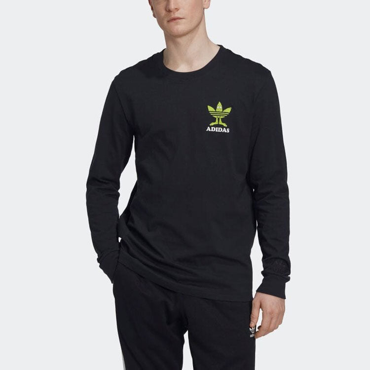 Men's adidas Alphabet Logo Printing Round Neck Pullover Long Sleeves Black T-Shirt HM2490