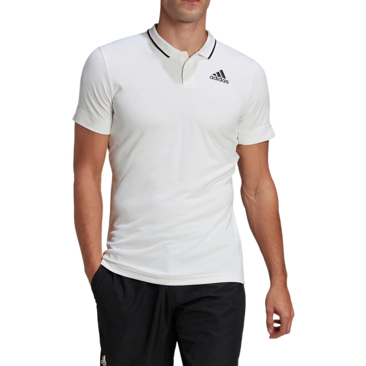 adidas Gameset Solid Color Logo Micro Mark Tennis Sports Short Sleeve Polo Shirt White HB9135