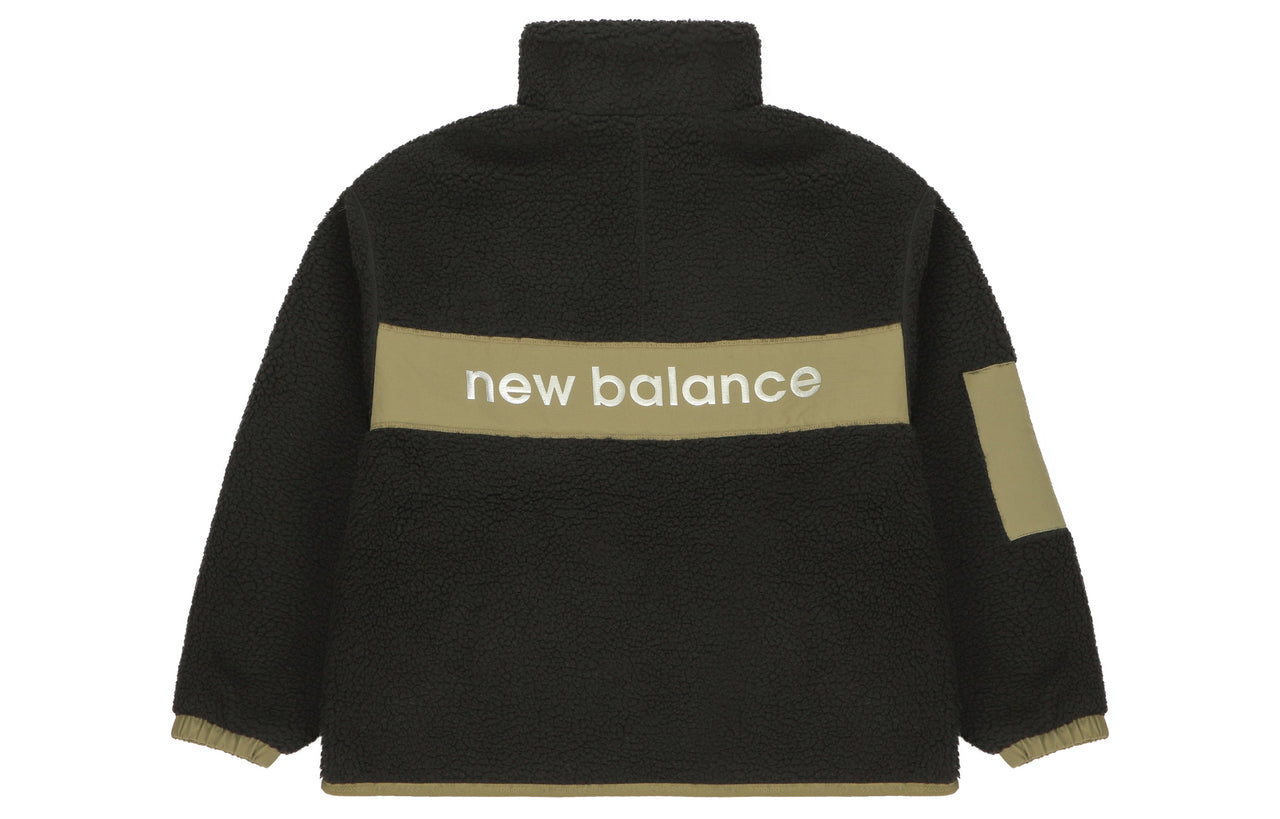 (WMNS) New Balance Splicing Retro Stand Collar Knit lamb's wool Short Jacket Black AWJ13326-BK