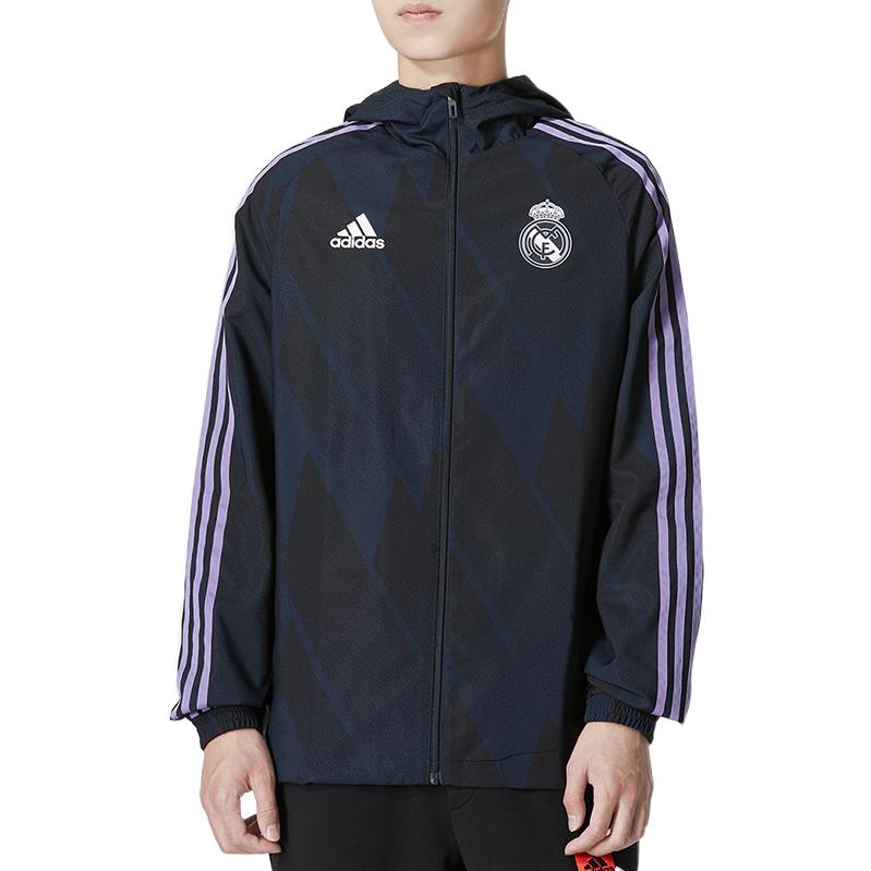 Men's adidas Logo Printing Hooded Zipper Jacket Blue HD1334