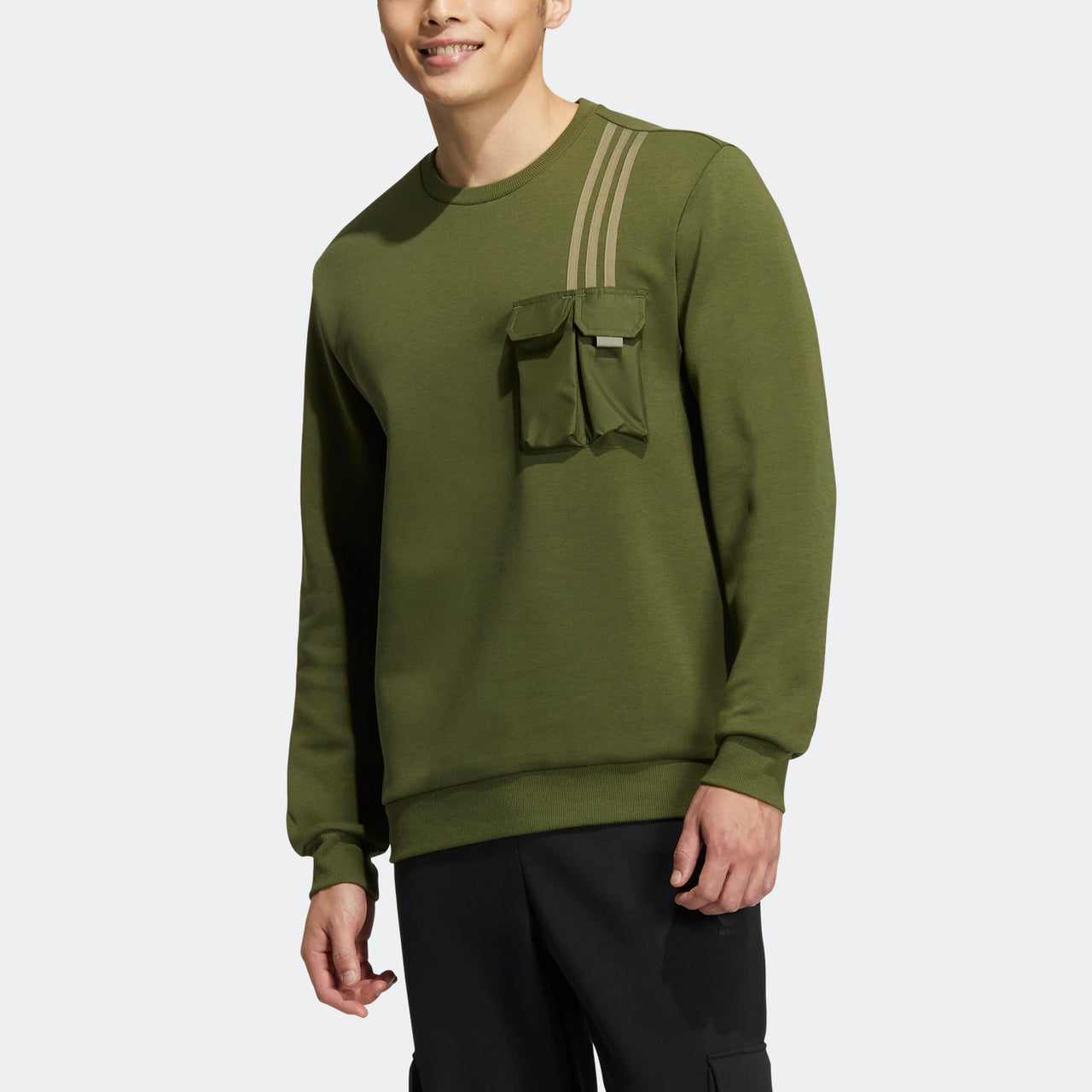 Men's adidas neo Classic Chest Sports Long Sleeves Olive Green HM2018