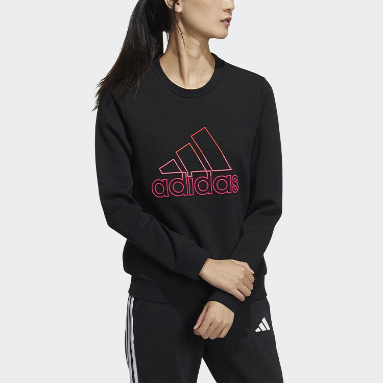 (WMNS) adidas Printing Logo Round-neck Swea Black GP0704