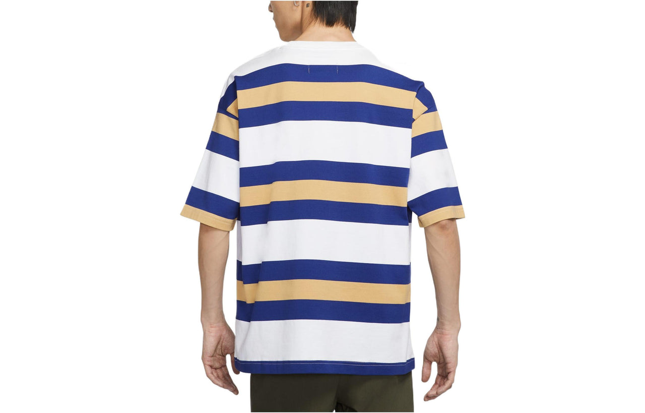 Men's Air Jordan SS22 Stripe Logo Round Neck Short Sleeve Blue White T-Shirt DV6668-100