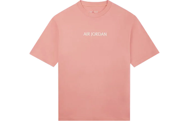 Men's Air Jordan Solid Color Alphabet Logo Printing Round Neck Short Sleeve Pink T-Shirt DO6100-604