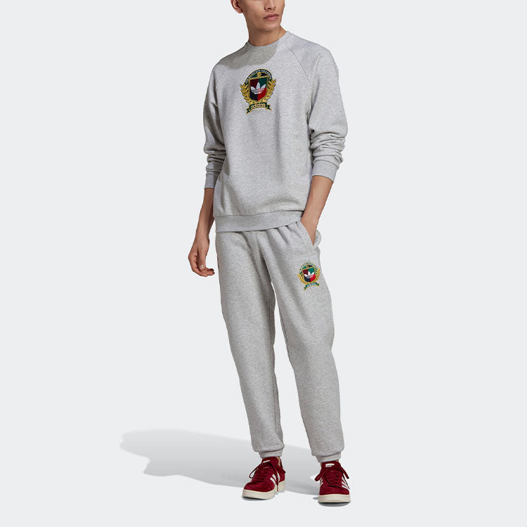 adidas originals C Crest Crew team logo Fleece Lined Stay Warm Round Neck Sports Gray H32147